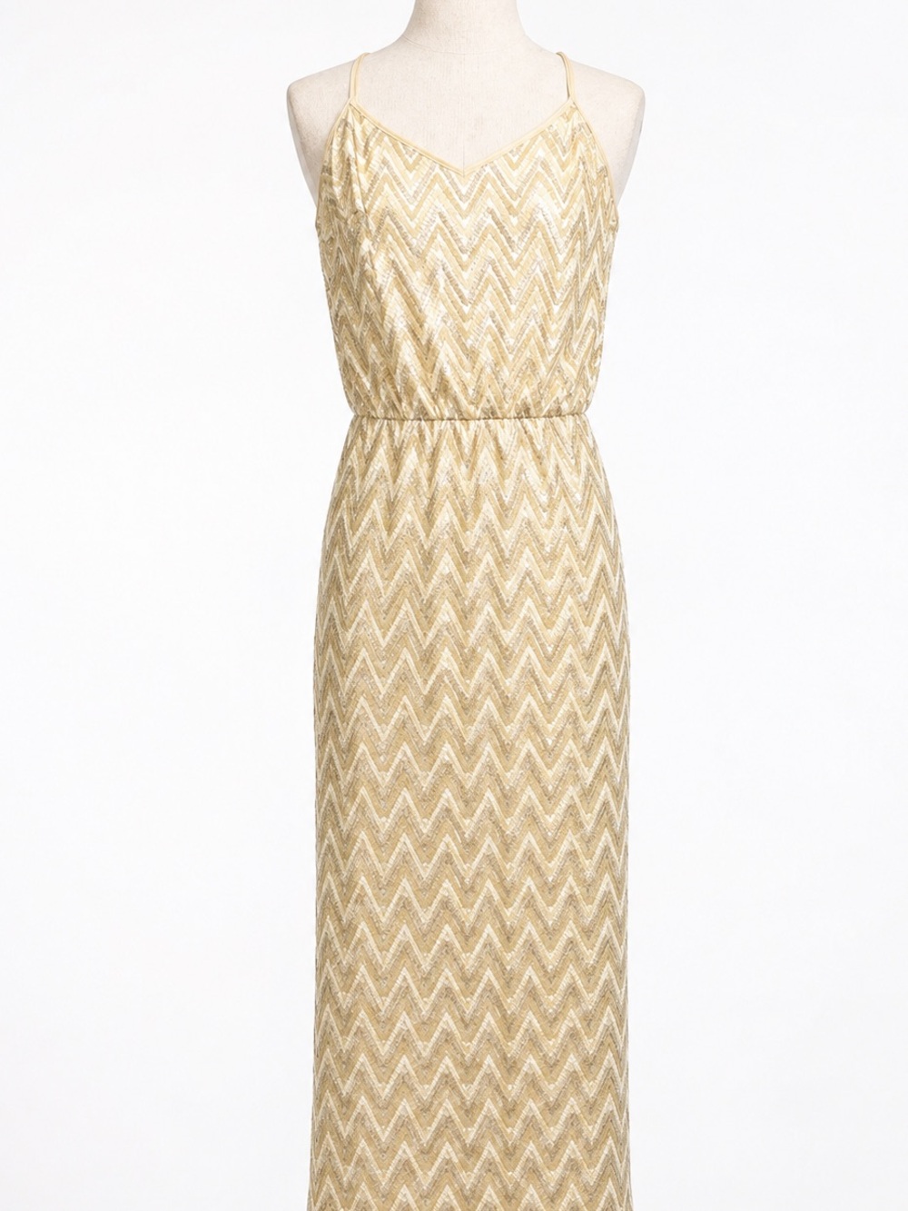 Lilly Pulitzer sleeveless maxi Dress in Cream and Gold Chevron
